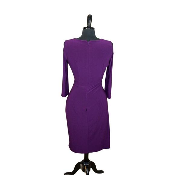Badgley Mischka Studio Purple Faux Wrap Dress Asymmetrical V Neck S - Picture 6 of 7